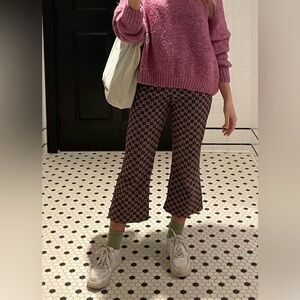 Topshop Cropped Flare Cotton Corduroy Pants with floral Pattern